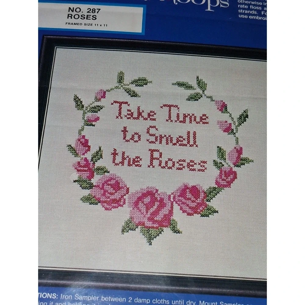 Vintage Needles N Hoops Take Time to Smell the Roses Cross Stitch Kit No 287